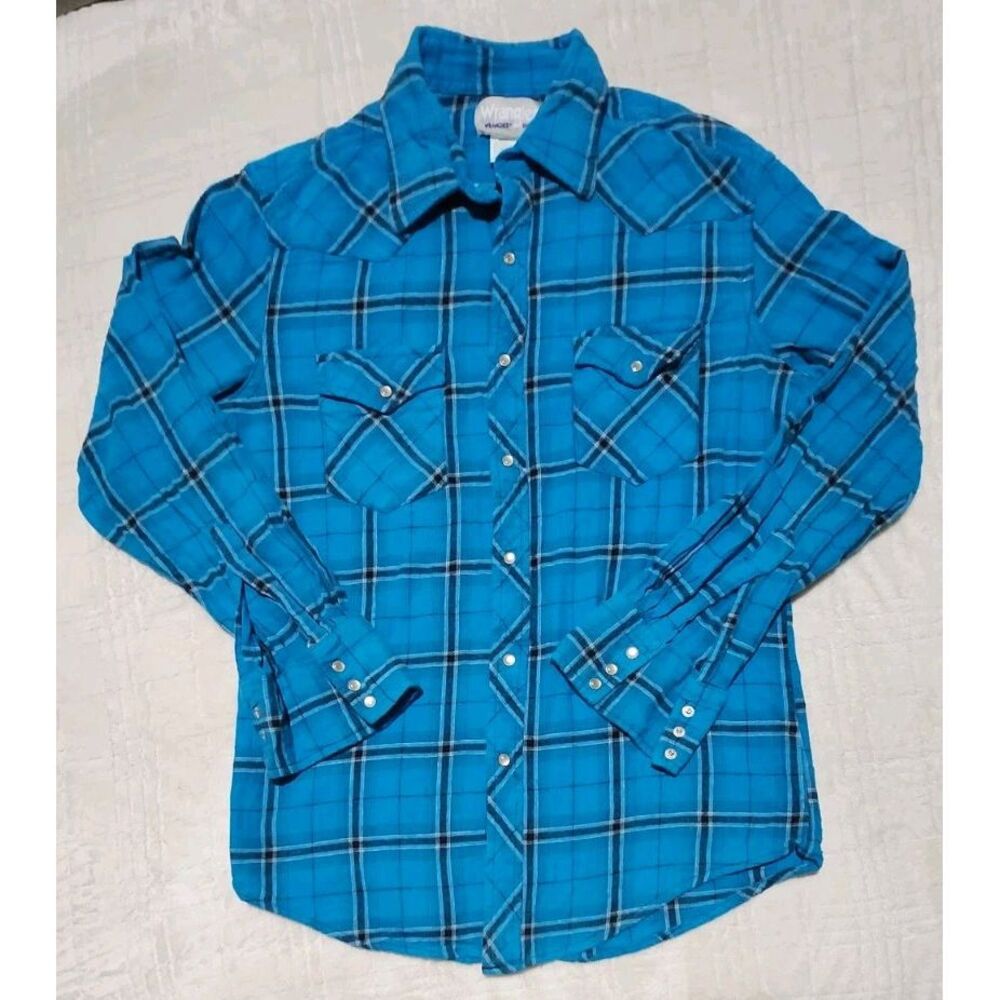 Wrangler Flannel‎ Pearl Snap Shirt Mens Medium Plaid Western Wear Vintage 80s